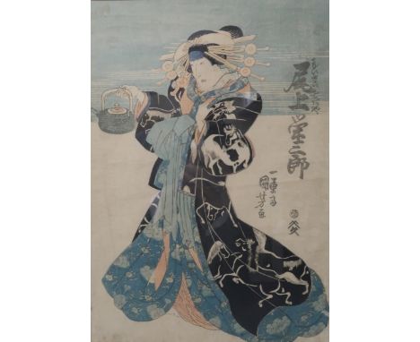 UTAGAWA KUNIYOSHI (1797-1861)&nbsp; An Oban tate-e woodblock print of a bijin, 36 x 25cm, UTAGAWA KUNISADA (TOKOYUNI III) (17