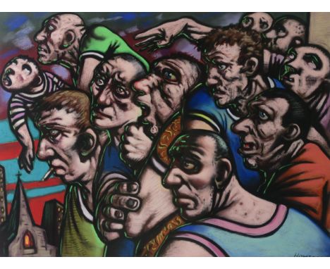 PETER HOWSON OBE (SCOTTISH b. 1958) GAME BOYS&nbsp; Pastel, signed lower right, 45 x 60cm (17.75 x 23.5") Condition Report:Av