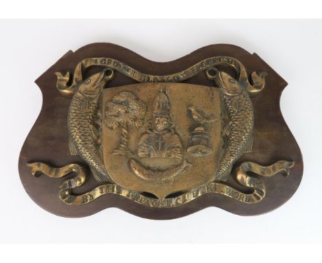 A HEAVY COPPER PLAQUE, REMOVED FROM THE FORMER ST. ENOCH'S CHURCH, GLASGOW Formed as an adapted Glasgow City Crest with cleri