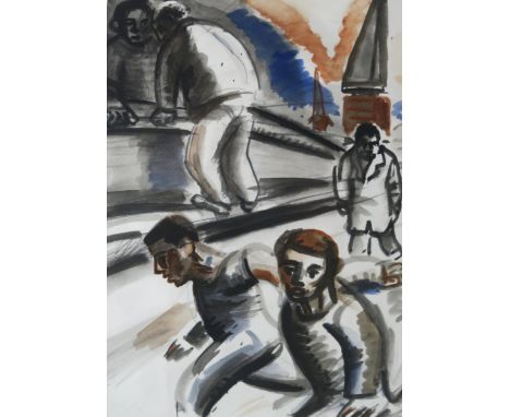 PETER HOWSON OBE (SCOTTISH b. 1958) SAILOR'S RUNNING Ink and wash, signed lower right, inscribed, 23 x 16cm (9 x 6.25") Condi