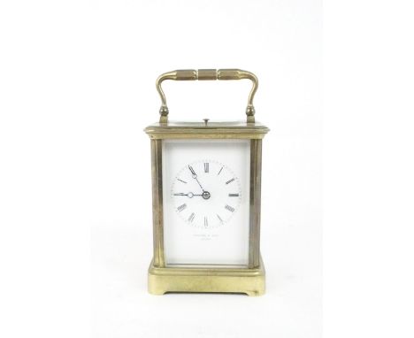 A MERCIER AND FILS GENEVE BRASS REPEATING CARRIAGE CLOCK the white dial with roman numerals, the movement stamped&nbsp;4000, 