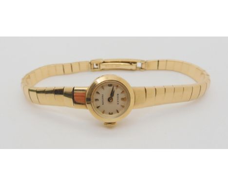 A LADIES 9CT GOLD ROLEX PRECISION with cream dial with Rolex logo chevron and Arabic numerals. Inner case reference number 16