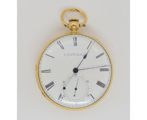 AN 18CT OPEN FACE POCKET WATCH the white enamel dial and the mechanism signed D. McGregor &amp; Co, Glasgow &amp; Greenock. W