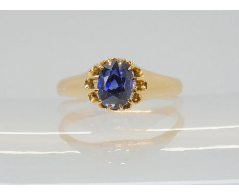 A SAPPHIRE RING with a vintage gypsy style setting. Finger size M1/2, weight 3gms Condition Report:Available upon request