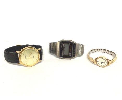 A vintage digital watch, Kered ladies watch and a Lorus watch, not seen working. postage cat A
