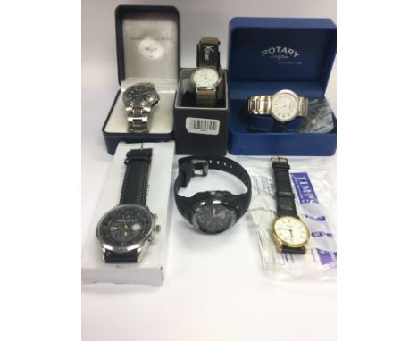 Six watches comprising various makes including Rotary, Sekonda, Daniel Hechter and others. Shipping category B.