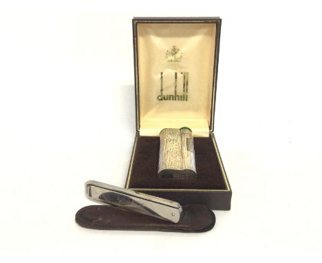 Cased Dunhill S shape bark effect lighter &amp; dunhill smokers tool, unused Postage cat a