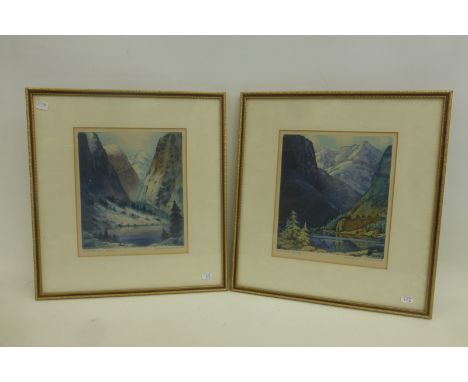 Two screen prints showing Norwegian fjords, both signed in pencil lower right.