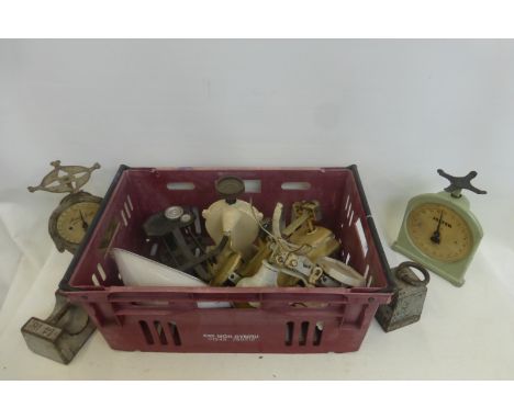 An assortment of scales and weights.