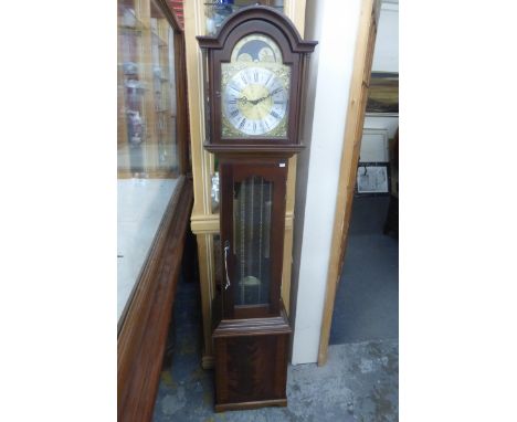 A contemporary mahogany cased grandmother longcase clock with arched dial and moon phase aperture, inscribed Richard Broad, B