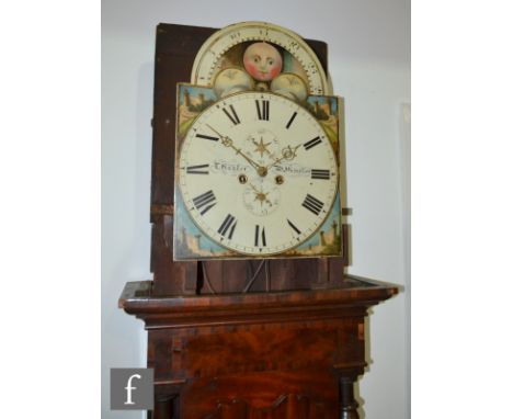 A 19th Century mahogany longcase clock, the painted dial signed T. Cantor Wolverhampton with moon phase and eight day strikin