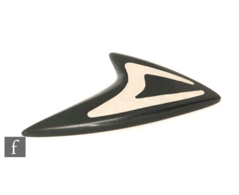 A Georg Jensen inlaid silver ebony brooch of stylised arrow head form, Danish Original paper label to reverse, length 7cm