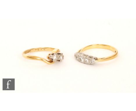 A mid 20th Century 18ct hallmarked illusion set five stone diamond ring graduated stone to knife edged shoulders, with a simi