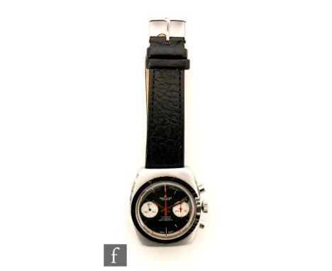 A gentleman's Breitling wristwatch, Top Time style, the circular black dial with baton numerals, two white subsidiary dials f