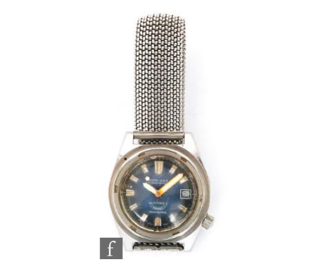A 1970's Blandford Ocean Diver Squale, 100 atmos, stainless steel wrist watch, with silver batons and date facility to a blue