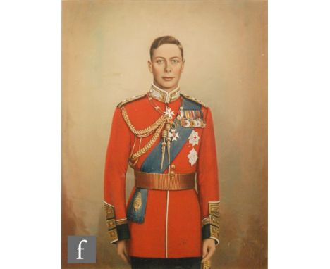 ENGLISH SCHOOL (CIRCA 1940) - Portrait of King George VI wearing ceremonial uniform, gouache and wash, framed, 48.5cm x 37cm