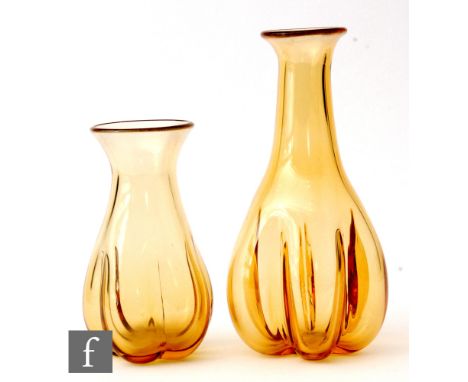 A pair of later 20th Century Whitefriars vases of lobed form in gold, from the full lead crystal range, the first in pattern 