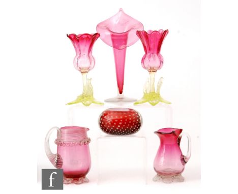 A group of assorted 19th Century and later ruby glass, including a Jack in the Pulpit vase with clear circular foot, height 2