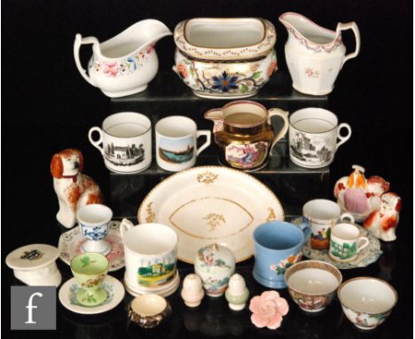 A collection of assorted 19th and early 20th Century ceramics to include a Macintyre agate ware salt, two miniature Staffords