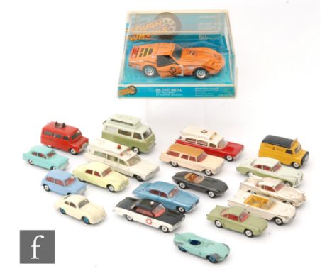 A collection of Corgi and Dinky diecast models, mostly cars bur some commercial and emergency vehicles, including Dinky Ford 