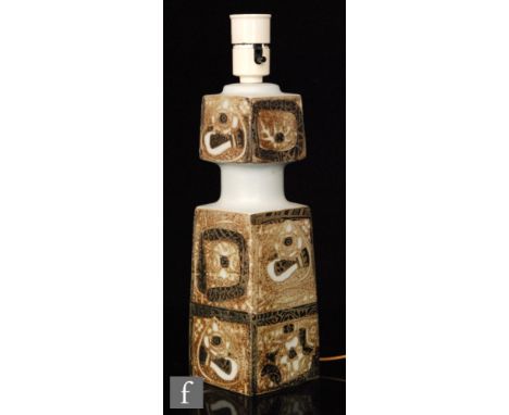 A 1960s Royal Copenhagen Fajance for Fog &amp; Morup lamp base in the Baca pattern designed by Nils Thorsson, height 36cm, pr