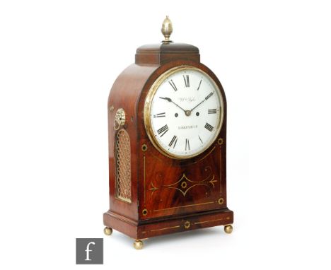 A 19th Century Regency mahogany bracket clock with fusee movement and later gong attachment, the circular painted dial by Wil