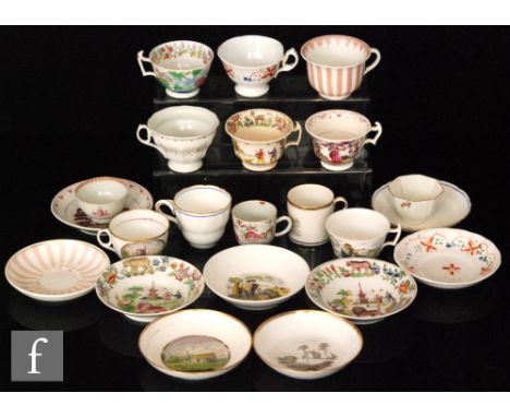 A collection of assorted 19th and early 20th Century teacups and teabowls and saucers of varying form to include Chinoiserie 
