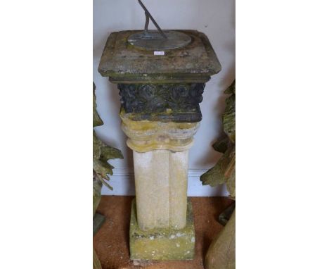 A freestanding cast concrete columned sundial, 117cm high
