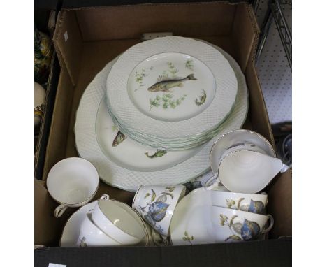 A tea set for six and a pottery fish service