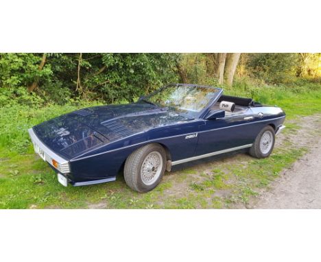 A 1981 TVR Tasmin 280i convertible, registration number RTT 764W, chassis number DH5202F1, engine number WPP1344-2, dark blue