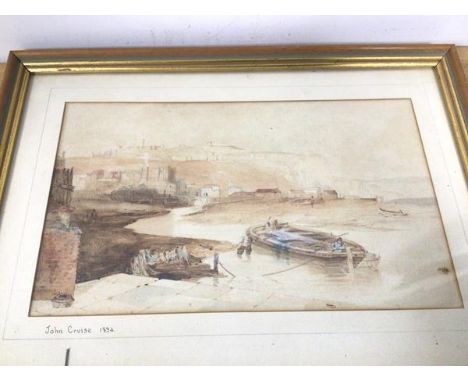 John Cruise, Harbour beneath Cliffs, watercolour sketch, inscribed John Cruise 1834 to matting (18cm x 30cm)