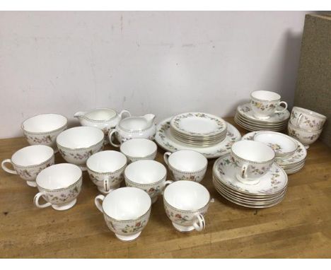 A Wedgwood Mirabelle teaset, including twelve teacups (6.5cm), twelve saucers, six side plates, two milk jugs, two sugar bowl