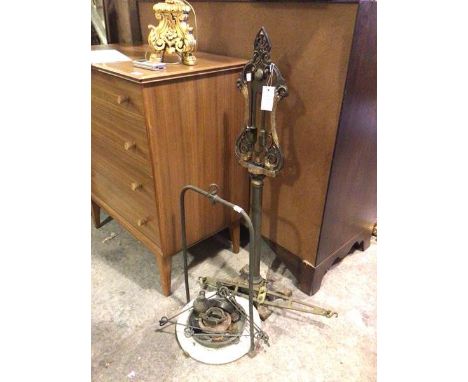 A Victorian set of scales, the elaborate support of naturalistic form with piercings, with associated parts (100cm)