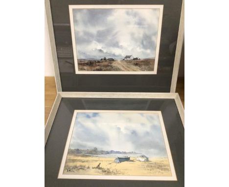 Two watercolours, A. Penn, View in Caithness, and another Maritime scene by the same hand, signed bottom left, paper labels v