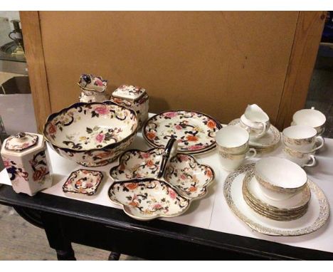 A mixed lot of china including a Masons Mandalay pattern footed bowl (11cm x 26cm), tea caddys, jug, hors d'oeuvre plate, a t