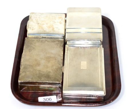 Four various table cigarette boxes, three with engine turned engraving, the largest 15cm wide (4) 