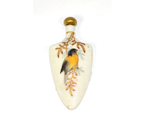 A Royal Worcester blush ivory scent bottle painted with a bird