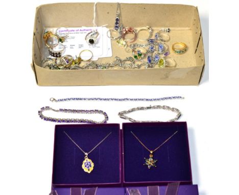 A quantity of silver gem set jewellery, including a tanzanite line bracelet, length 19cm; an amethyst line bracelet, length 1