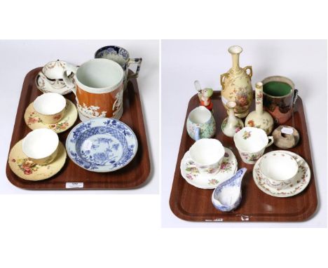 Miscellaneous ceramics including a pair of Royal Worcester cups and saucers and three vases etc (on two trays)  