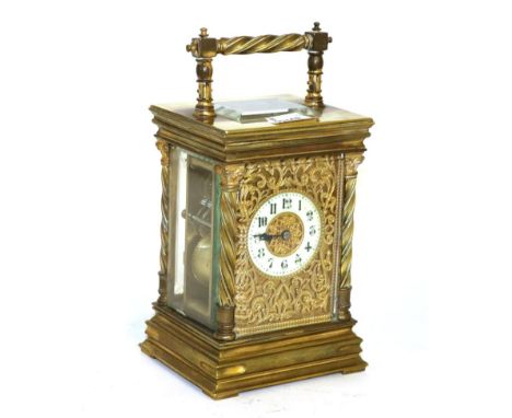 A glass and brass striking mantel timepiece, movement back plate stamped R & Co. Paris, for Richard & Co.