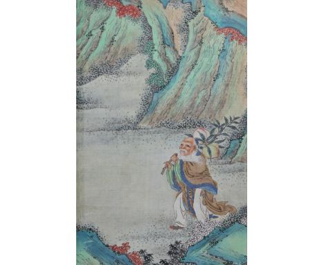 Chinese drawing "immortal carrying peaches" from Qing period (æ¸…æœ) - Weight: 1.70 kg - Shipping available - Region: Chine -