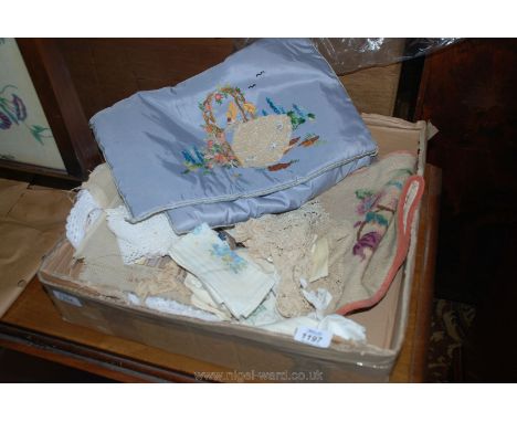 A Soft Satin Case Skillfully Embroidered with a Deco Lady &amp; Roses Containing Lace, Embroidery T/W Tapestry Work Inc Flora