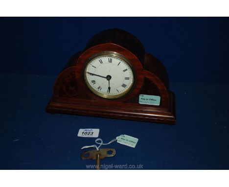 A 1930's Mahogany and inlaid Mantle Clock, with key