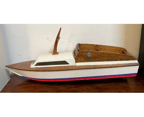 A wooden model motor boat (35cm x 36cm)