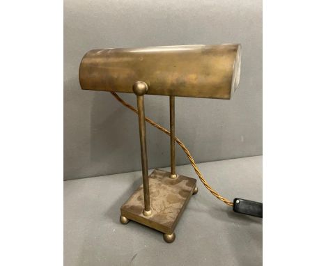 A brass bankers light shade lamp 