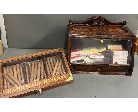 A vintage cigar display case along with a cigar stand (40cm x 30cm)