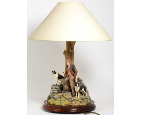 Border Fine Arts Lamp Base 'A Moment To Reflect' (Shepherd and Border Collies), model No. B0516 by Ray Ayres, on wood base, w
