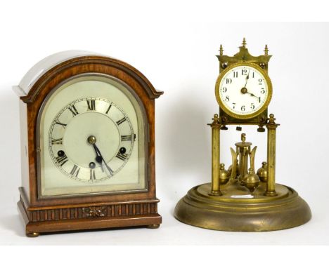 A small chiming mantel clock and an anniversary mantel timepiece (dome lacking) (2) 