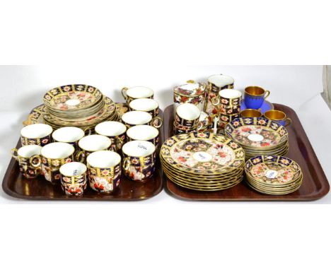 Various Royal Crown Derby Imari palette porcelain tea and coffee wares, and a part set Coalport coffee cans and saucers with 