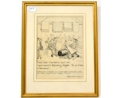 Mary May Morris (British, 1862-1938): A Satirical Work, inscribed ''Central Depot. 2 Cavendish Sq: July.5.1918. `A good metho